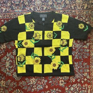 Terazzo Womens Sunflowers Black Yellow Zipper Size M Fall 90s Cottagecore
